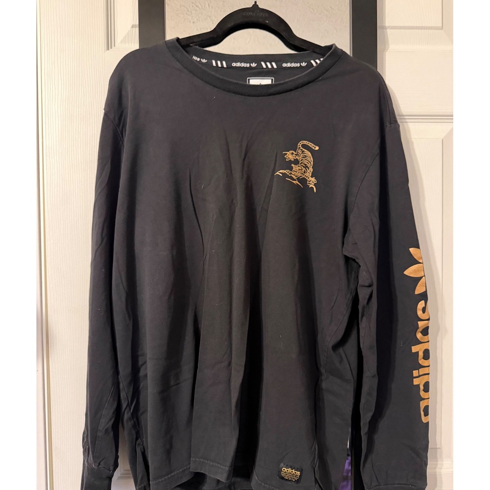 Adidas Skateboarding Mens XL Long Sleeve Shirt Black Gold Tiger Graphic Tee